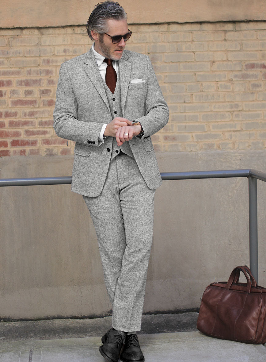 Rope Weave Light Gray Tweed Suit - StudioSuits