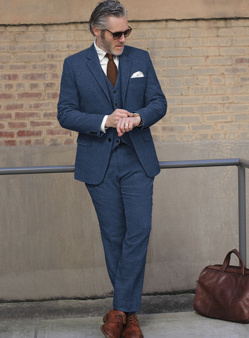 Rope Weave Persian Blue Tweed Suit - StudioSuits