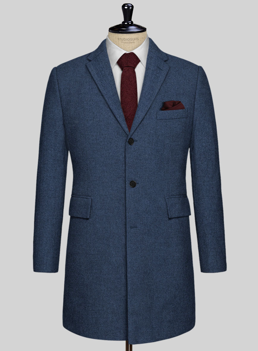 Rope Weave Persian Blue Tweed Overcoat - StudioSuits