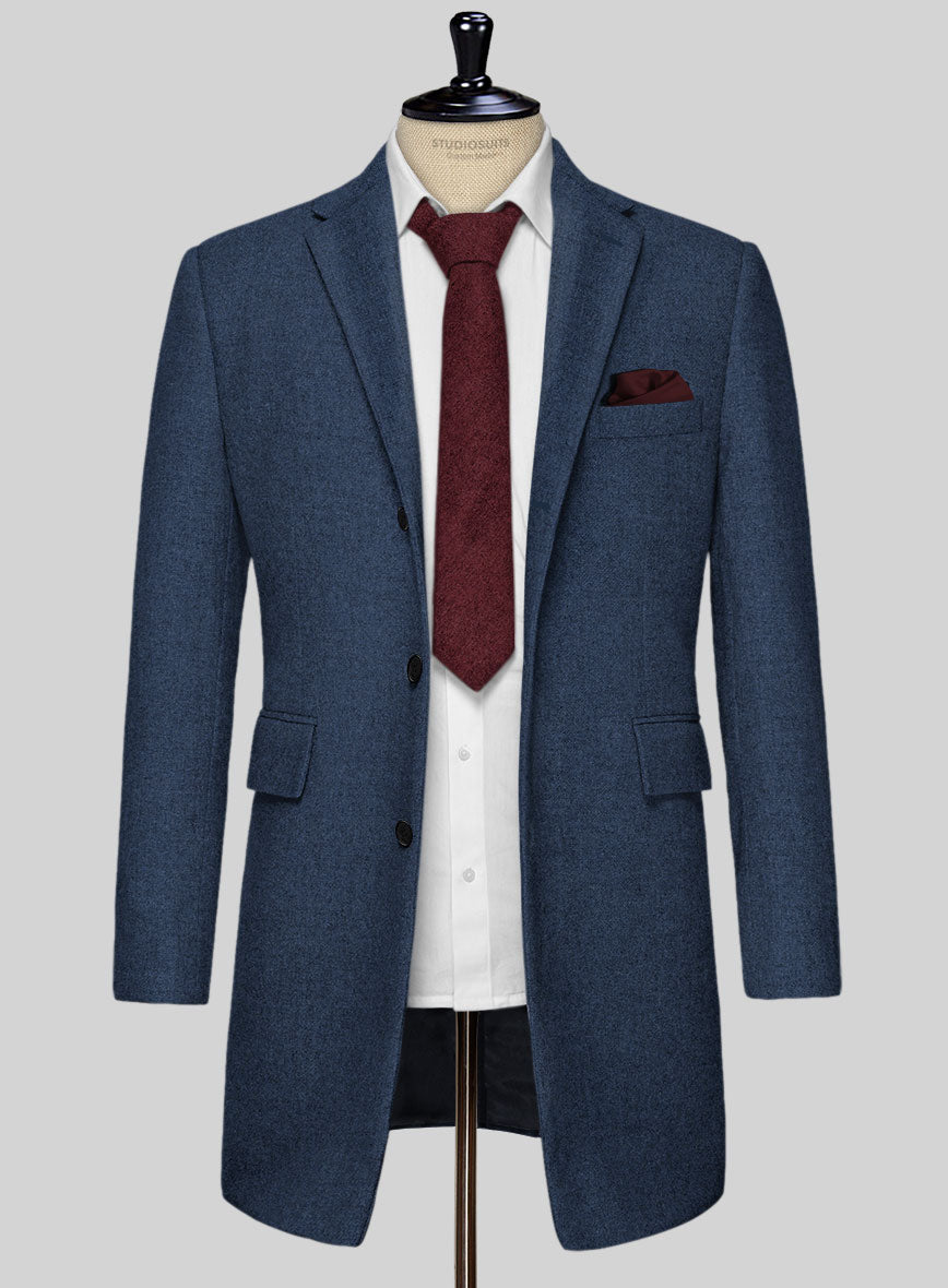 Rope Weave Persian Blue Tweed Overcoat - StudioSuits