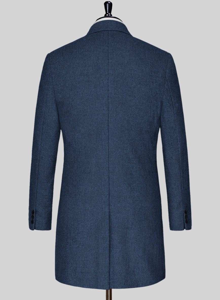Rope Weave Persian Blue Tweed Overcoat - StudioSuits