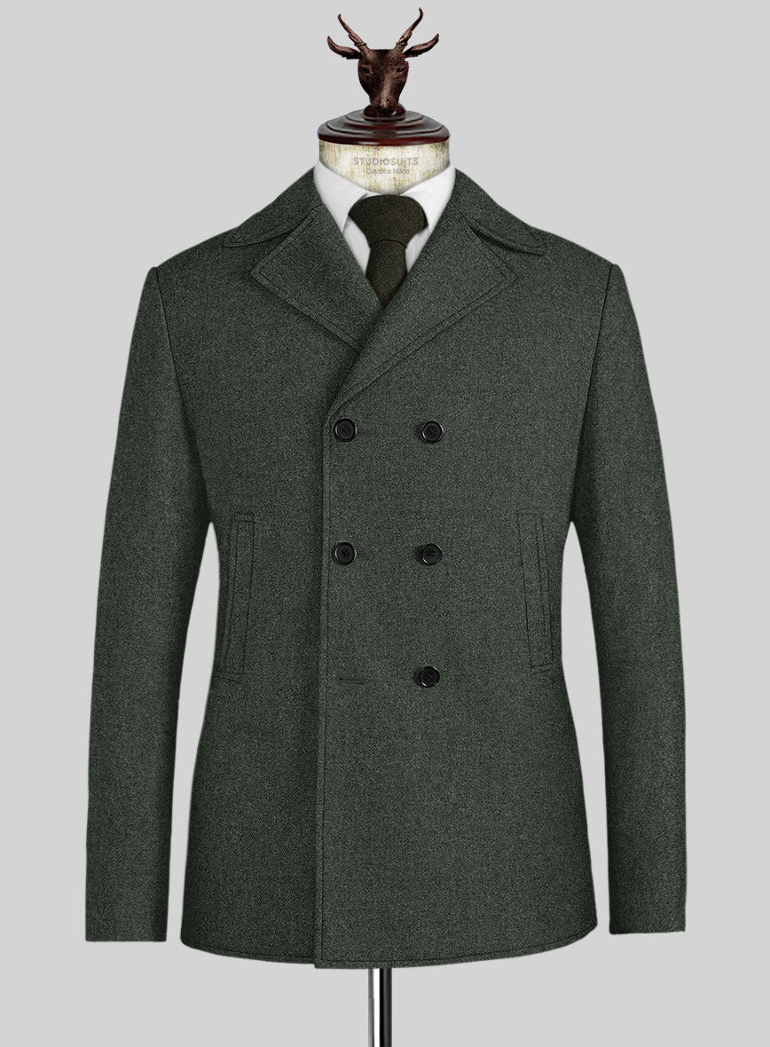 Rope Weave Green Tweed Pea Coat - StudioSuits