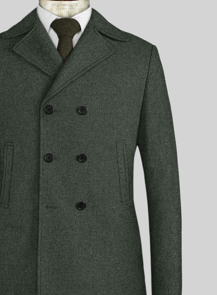 Rope Weave Green Tweed Pea Coat - StudioSuits
