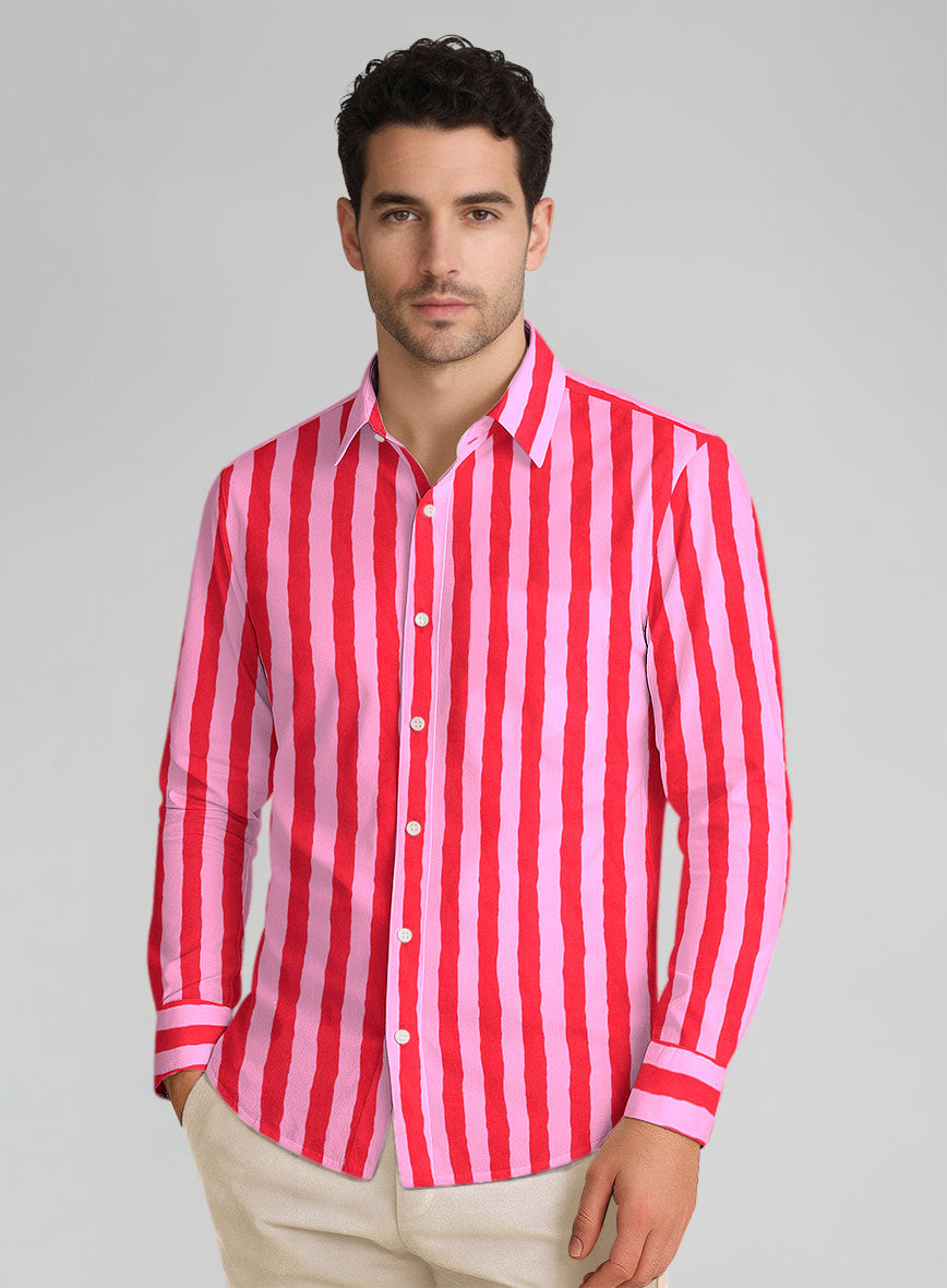 Rosso Blush Stripe Cotton Shirt - StudioSuits