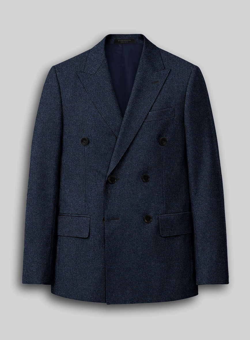 Royal Blue Denim Tweed Double Breasted Jacket - StudioSuits