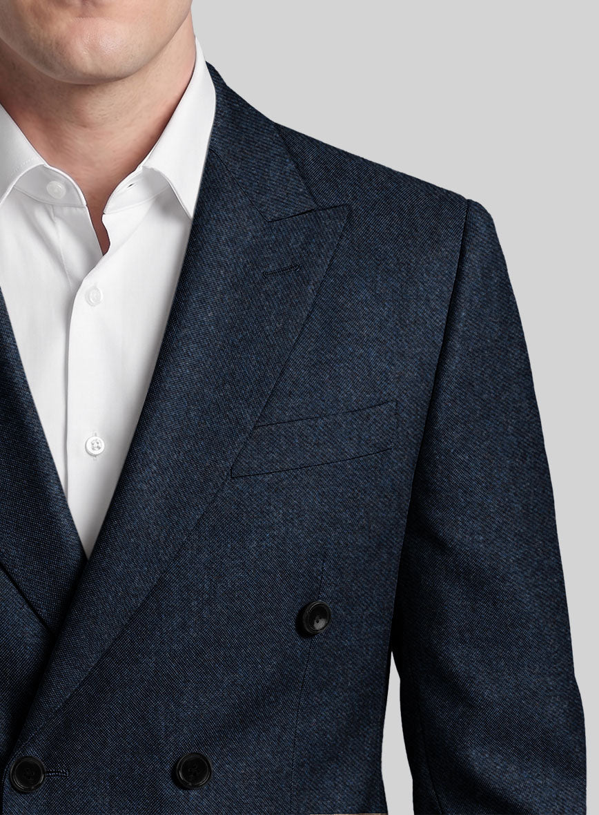 Royal Blue Denim Tweed Double Breasted Jacket - StudioSuits