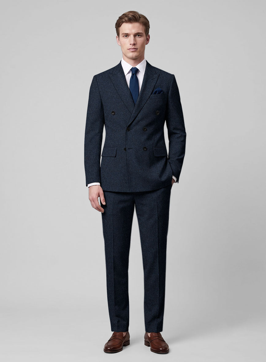 Royal Blue Denim Tweed Double Breasted Suit - StudioSuits