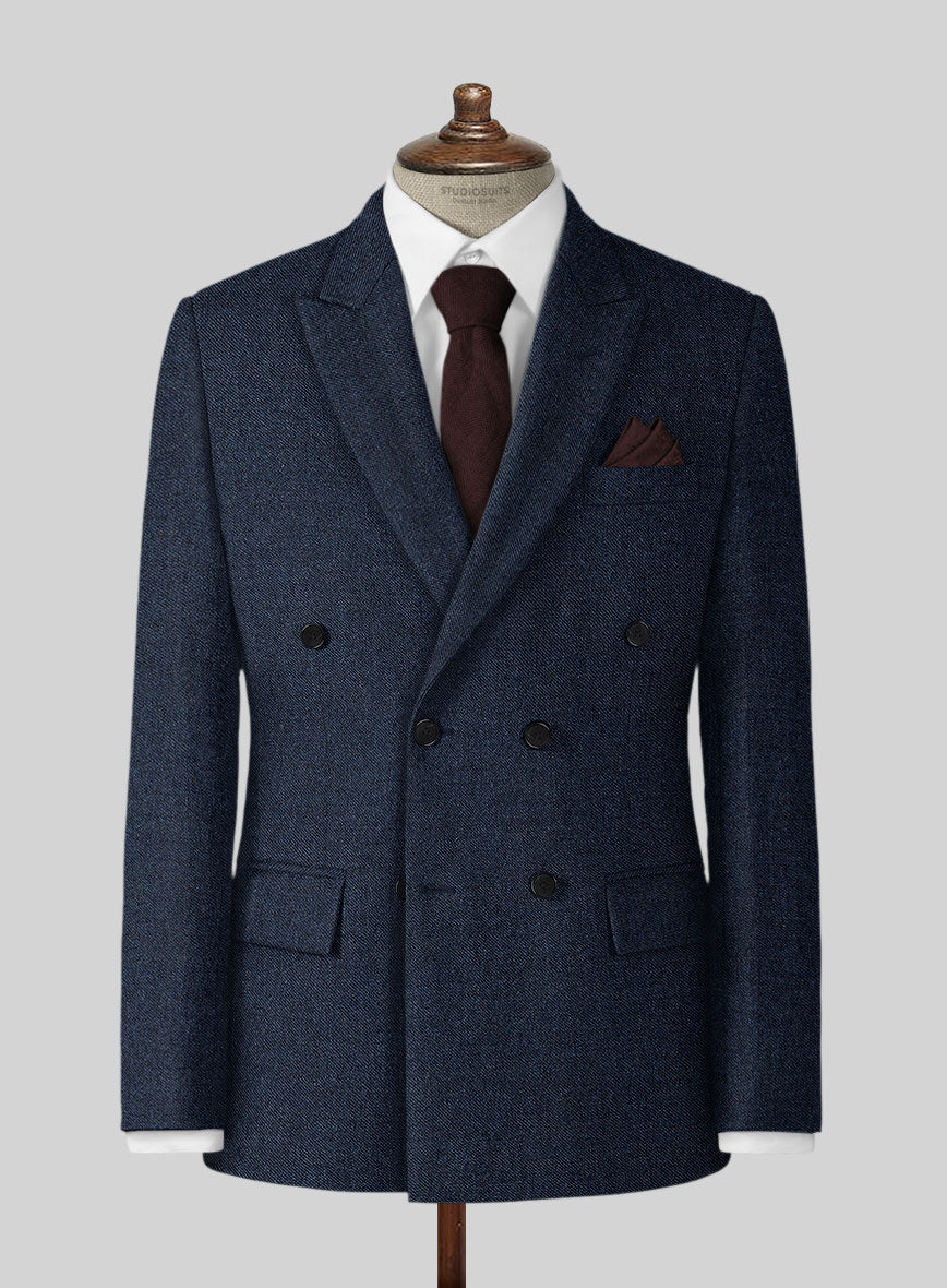 Royal Blue Denim Tweed Jacket - StudioSuits