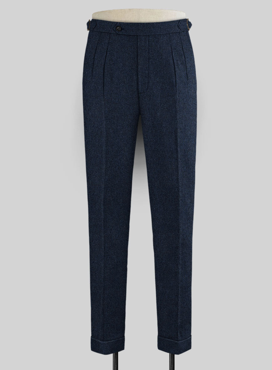 Royal Blue Denim Highland Tweed Trousers - StudioSuits