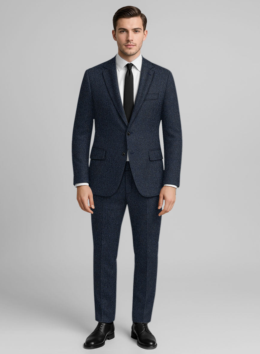 Royal Blue Denim Tweed Suit - StudioSuits