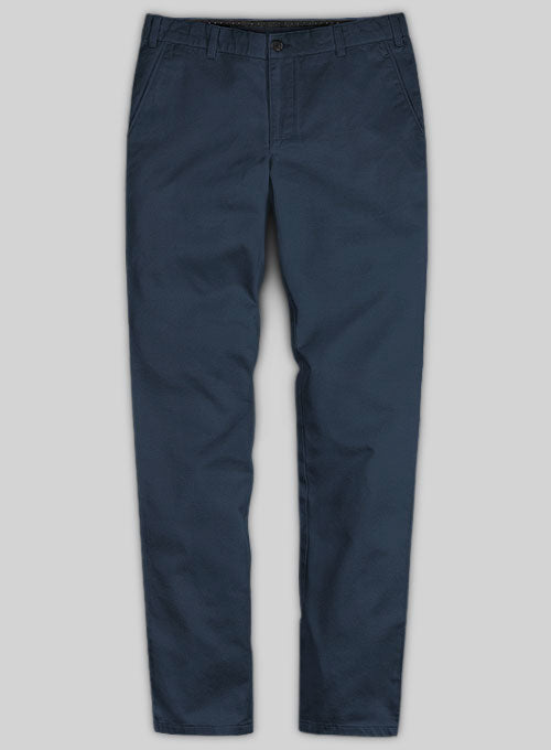 Washed Royal Blue Feather Cotton Canvas Stretch Chino Pants - StudioSuits