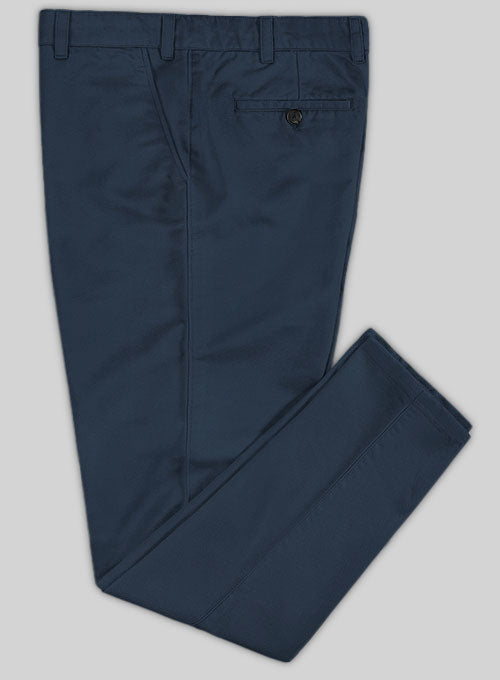 Washed Royal Blue Feather Cotton Canvas Stretch Chino Pants - StudioSuits