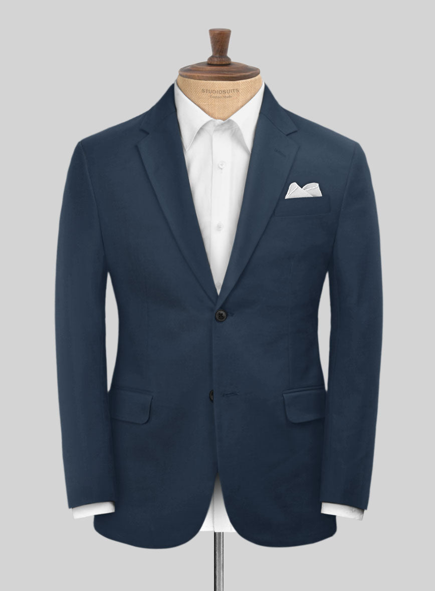 Royal Blue Feather Cotton Canvas Stretch Jacket - StudioSuits