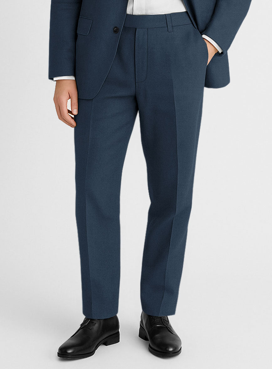 Royal Blue Feather Cotton Canvas Stretch Pants - StudioSuits