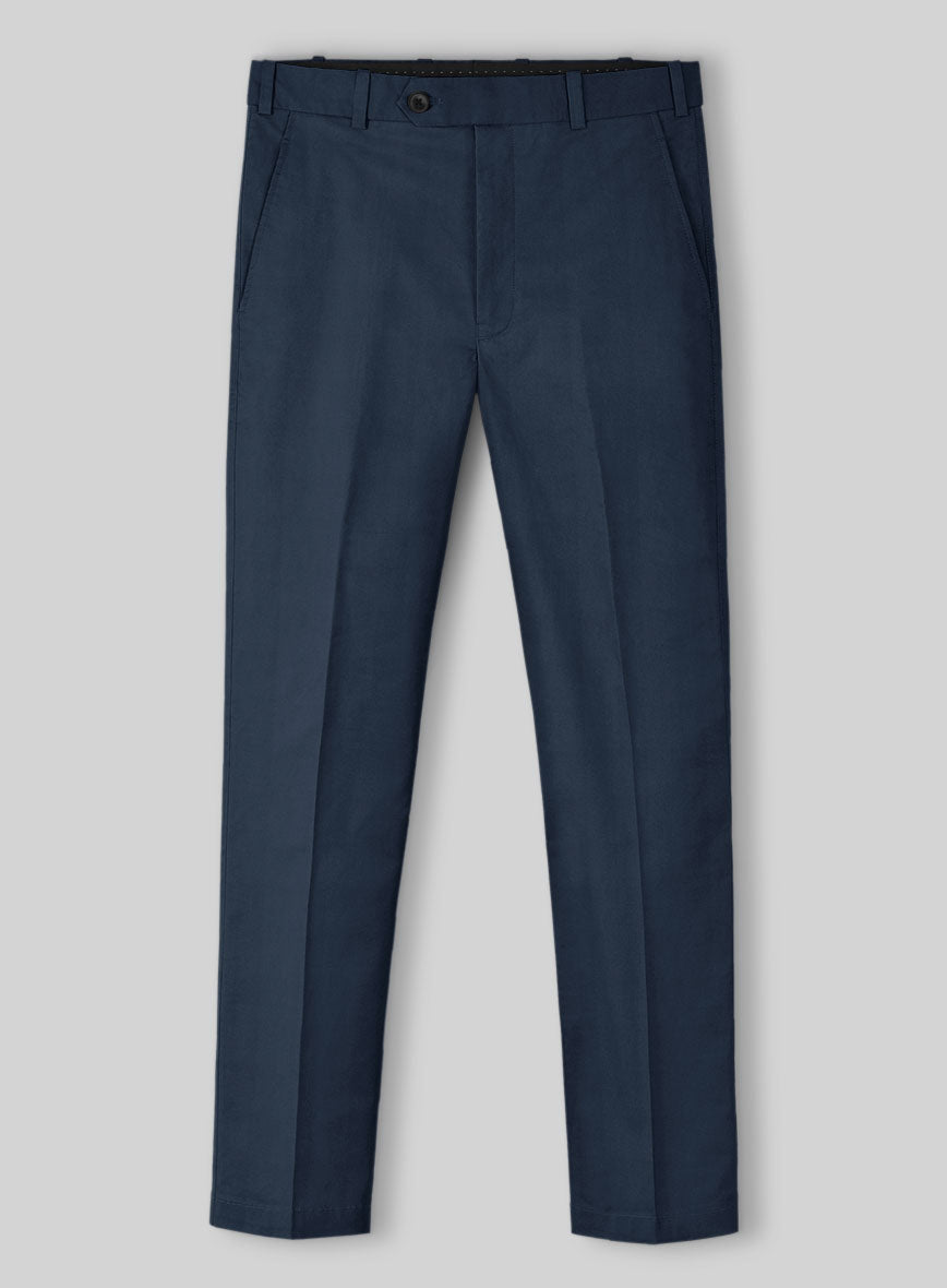 Royal Blue Feather Cotton Canvas Stretch Pants - StudioSuits