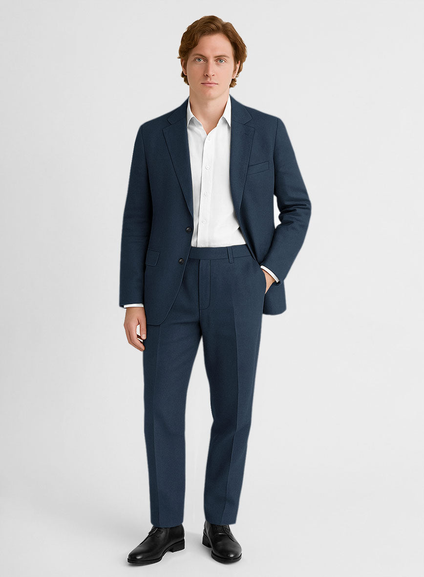 Royal Blue Feather Cotton Canvas Stretch Suit - StudioSuits
