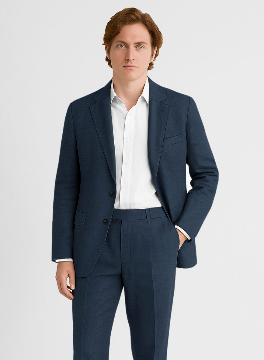 Royal Blue Feather Cotton Canvas Stretch Suit - StudioSuits