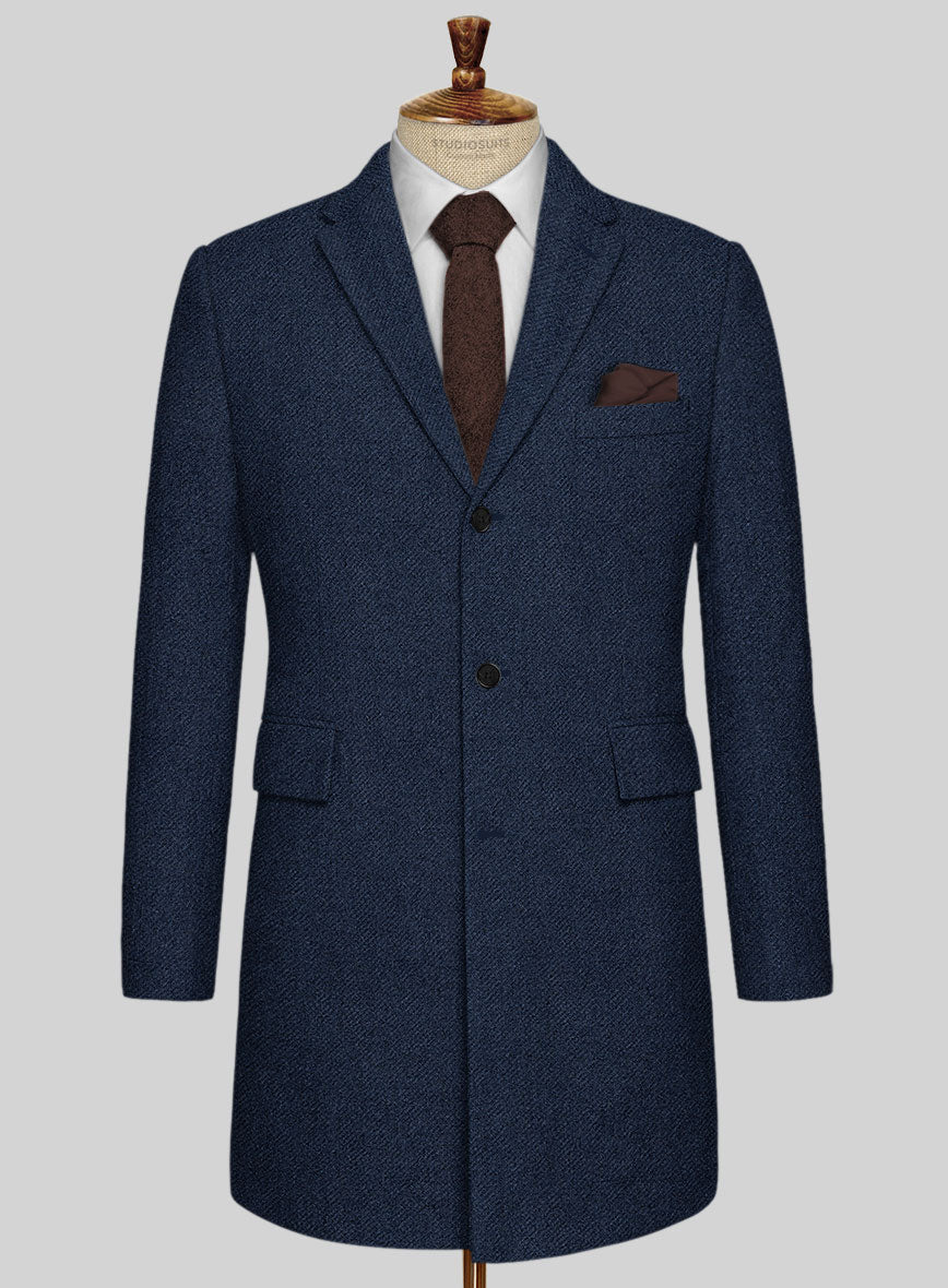 Royal Blue Heavy Tweed Overcoat - StudioSuits