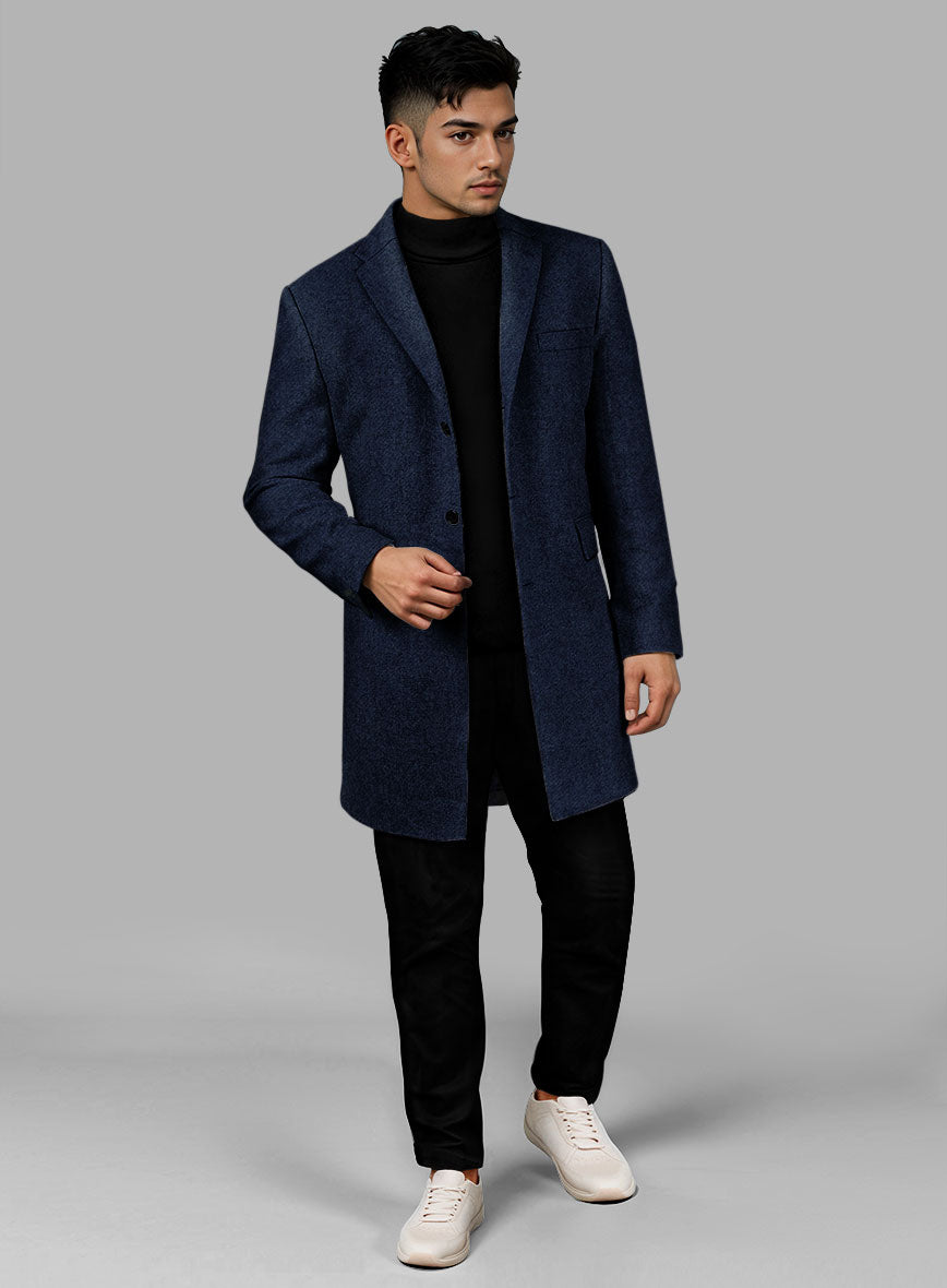 Royal Blue Heavy Tweed Overcoat - StudioSuits