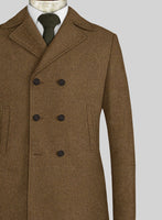 Royal Brown Heavy Tweed Pea Coat - StudioSuits