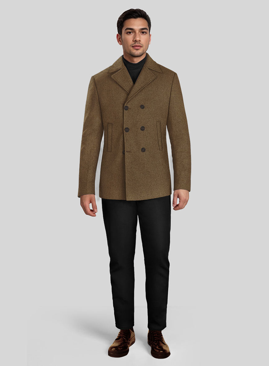 Royal Brown Heavy Tweed Pea Coat - StudioSuits