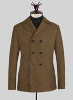 Royal Brown Heavy Tweed Pea Coat - StudioSuits