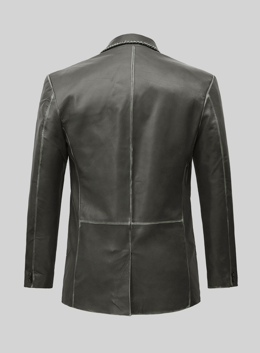 Rubbed Charcoal Medieval Leather Blazer - StudioSuits