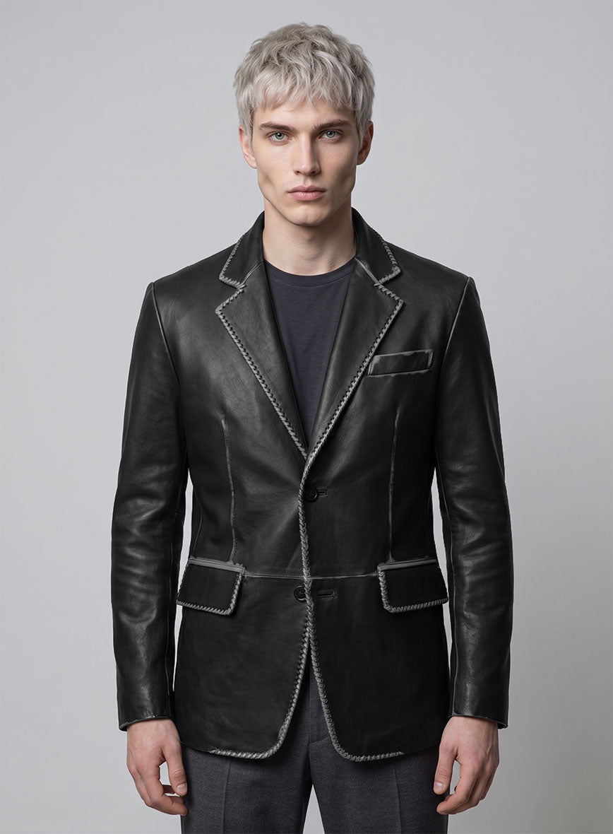 Rubbed Black Medieval Leather Blazer - StudioSuits