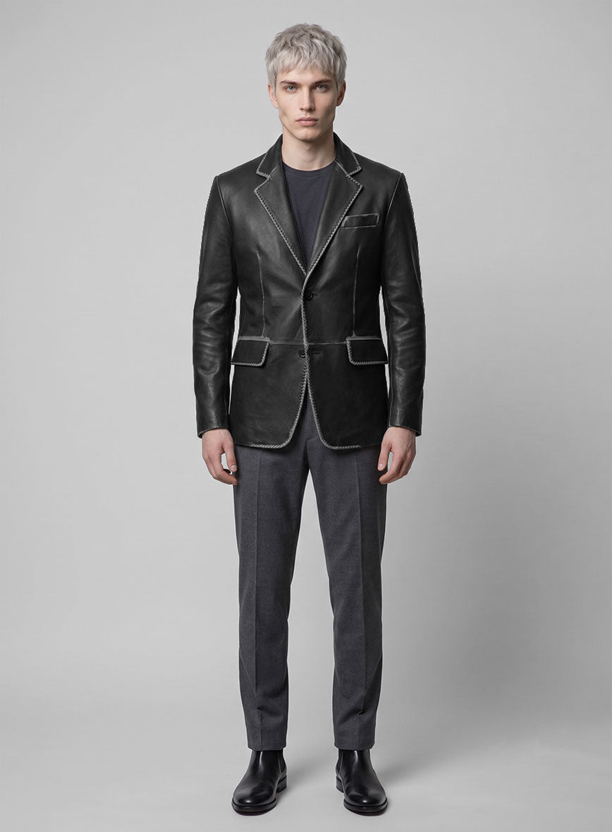 Rubbed Black Medieval Leather Blazer - StudioSuits