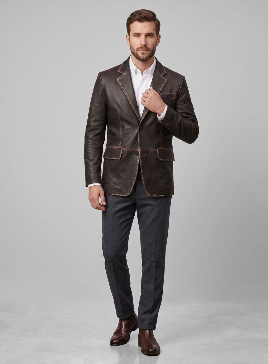 Rubbed Brown Medieval Leather Blazer - StudioSuits