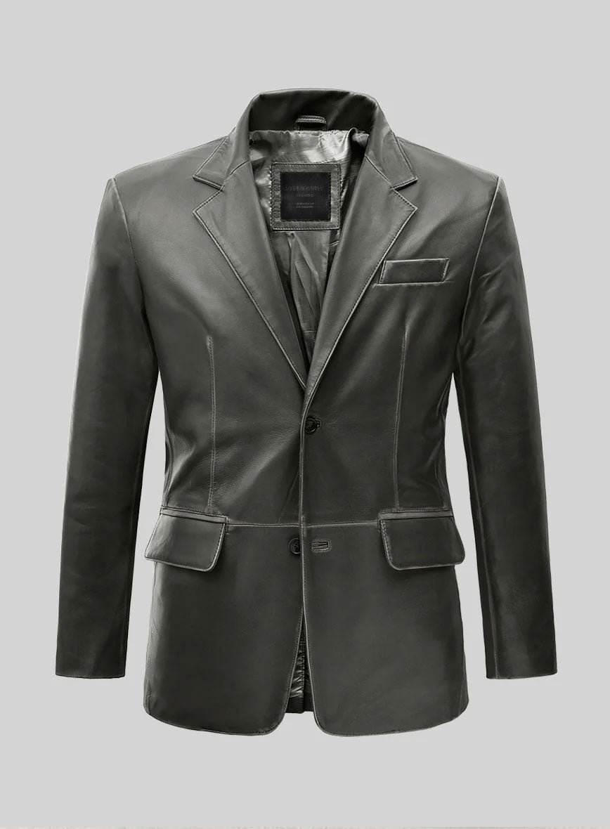 Rubbed Charcoal Leather Blazer - StudioSuits