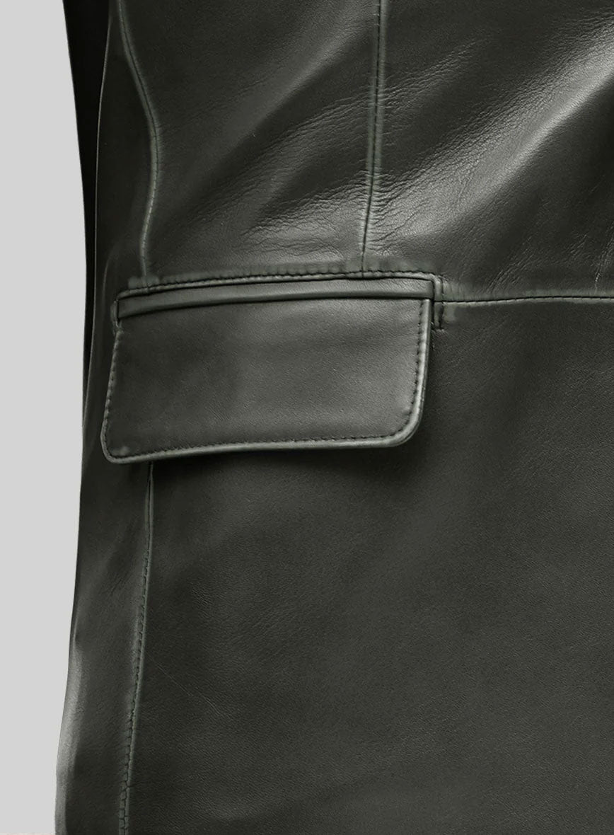 Rubbed Charcoal Leather Blazer - StudioSuits