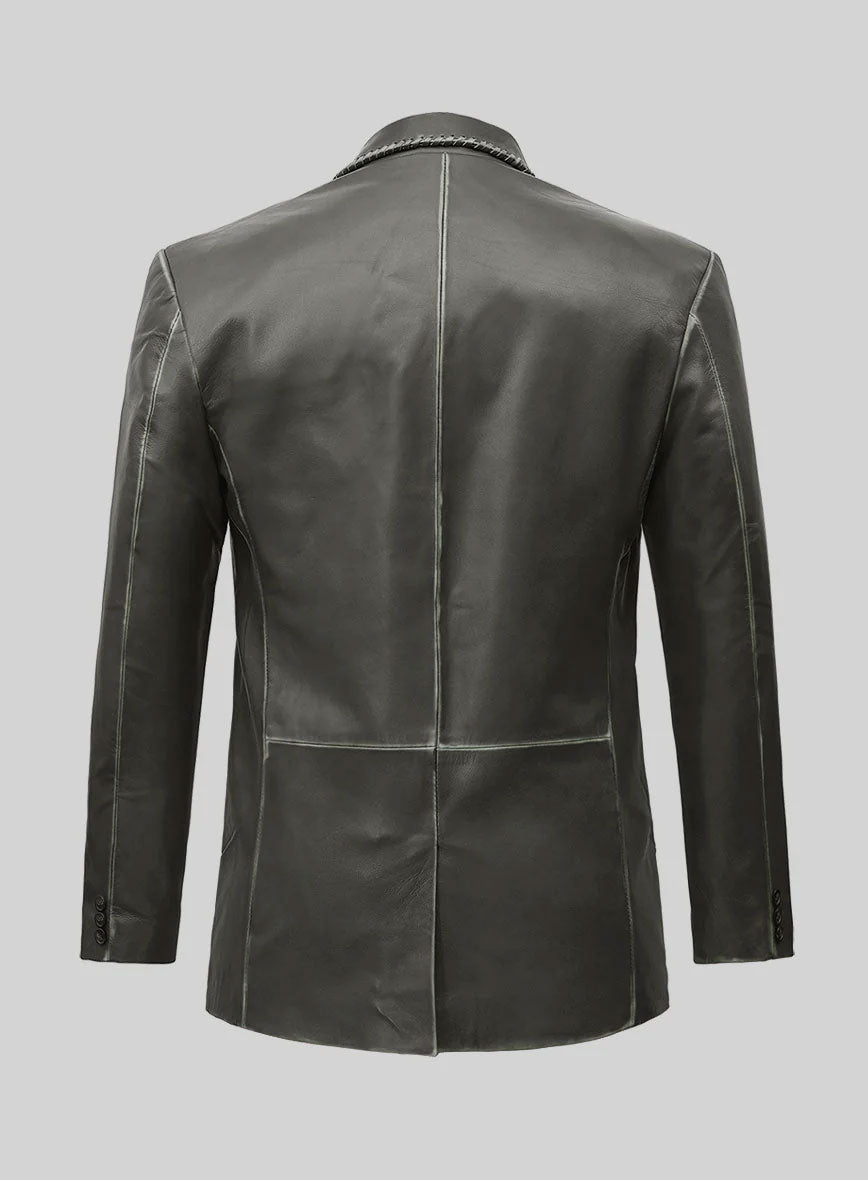Rubbed Charcoal Medieval Leather Blazer - StudioSuits