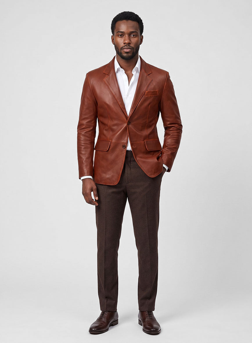 Rubbed Tan Brown Leather Blazer - StudioSuits