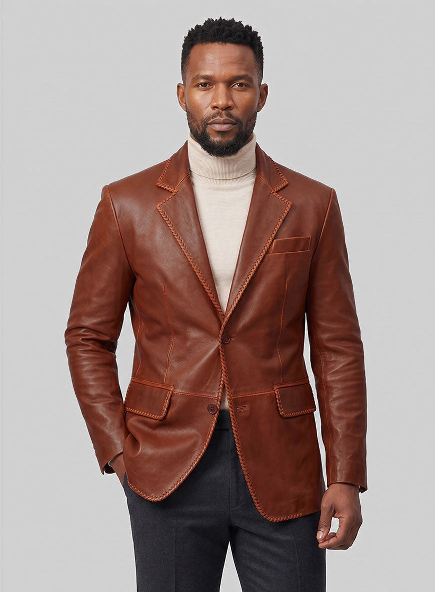 Rubbed Tan Brown Medieval Leather Blazer - StudioSuits