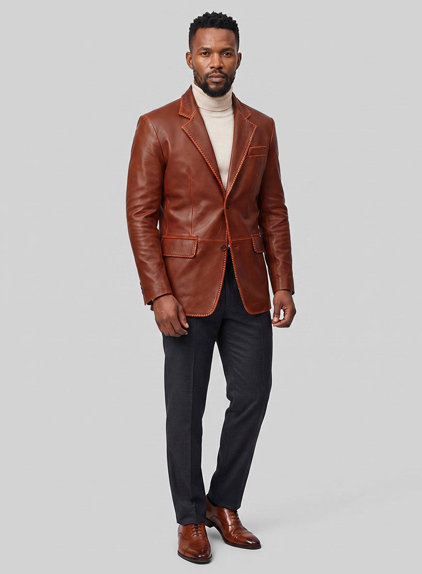 Rubbed Tan Brown Medieval Leather Blazer - StudioSuits