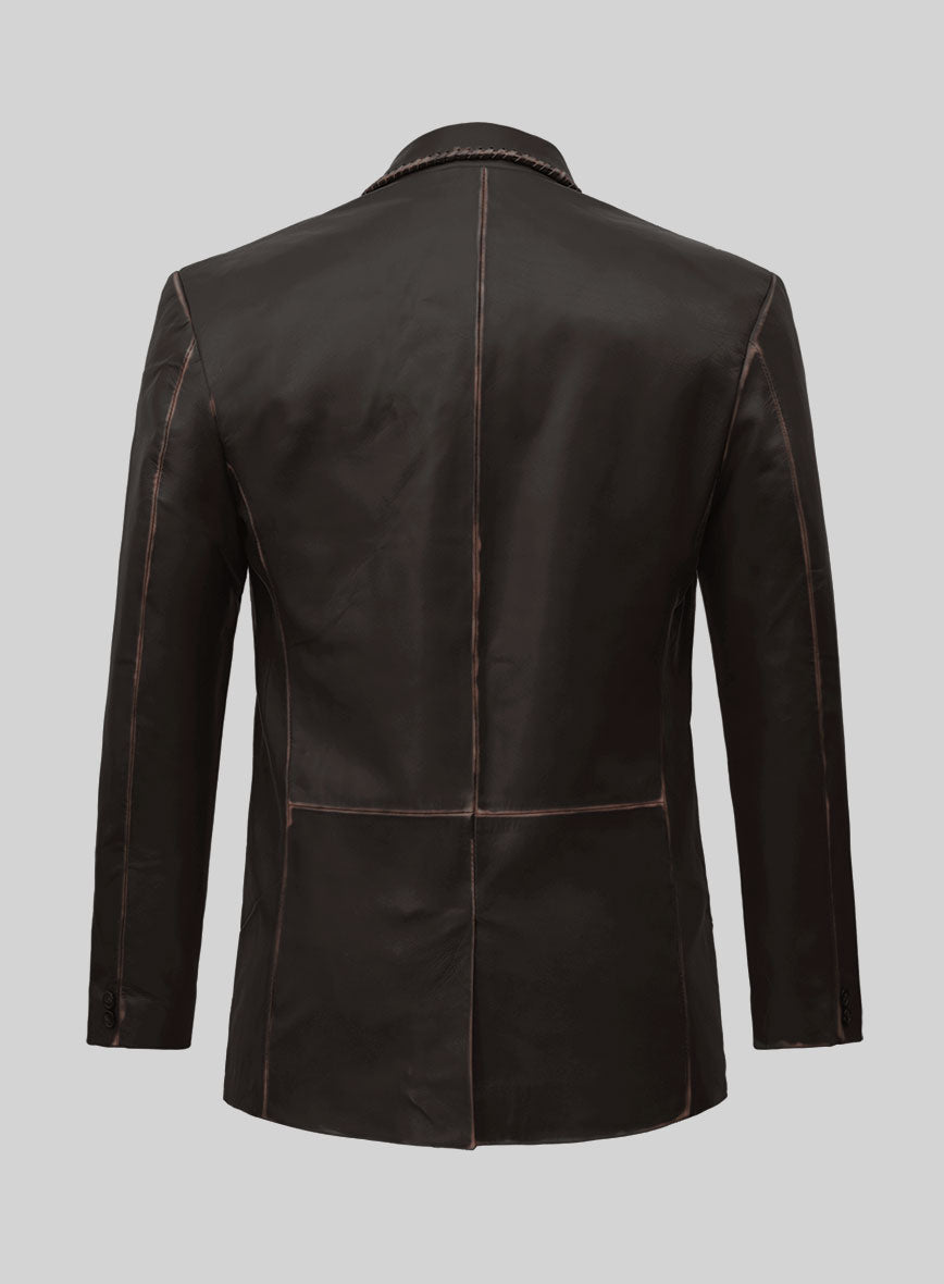 Rubbed Brown Medieval Leather Blazer - StudioSuits