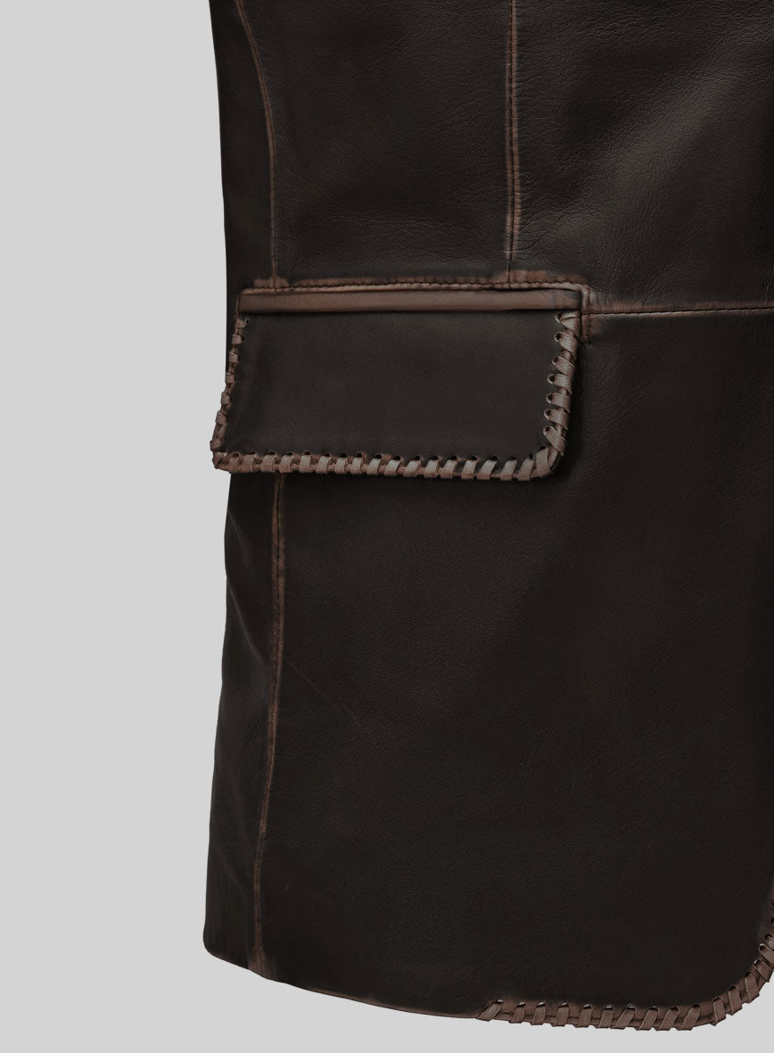 Rubbed Brown Medieval Leather Blazer - StudioSuits