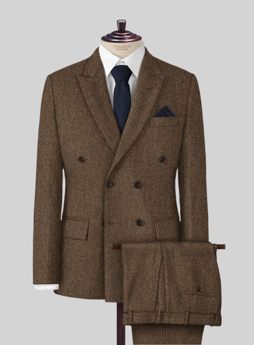 Rust Herringbone Tweed Double Breasted Suit - StudioSuits