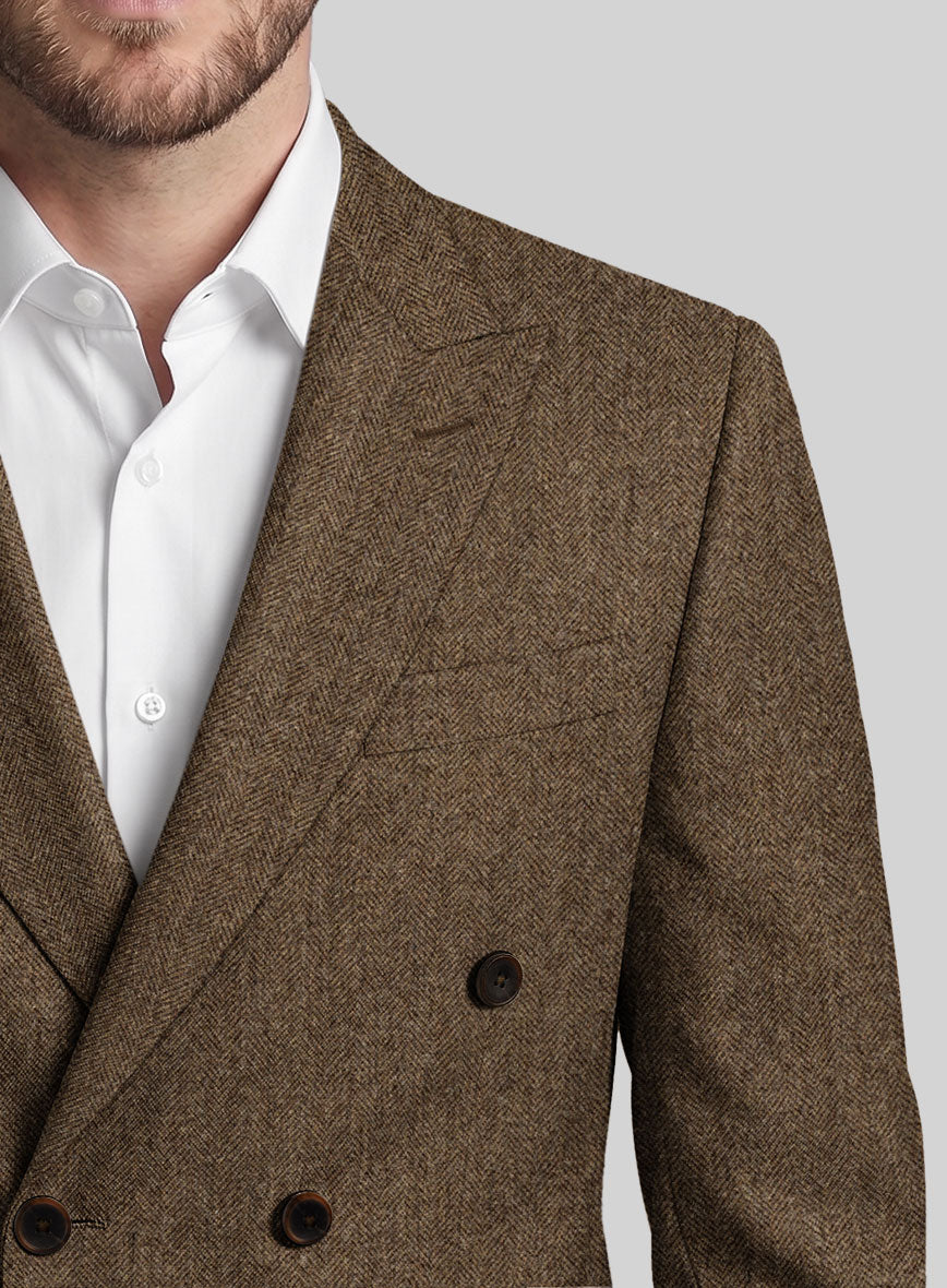 Rust Herringbone Tweed Double Breasted Jacket - StudioSuits