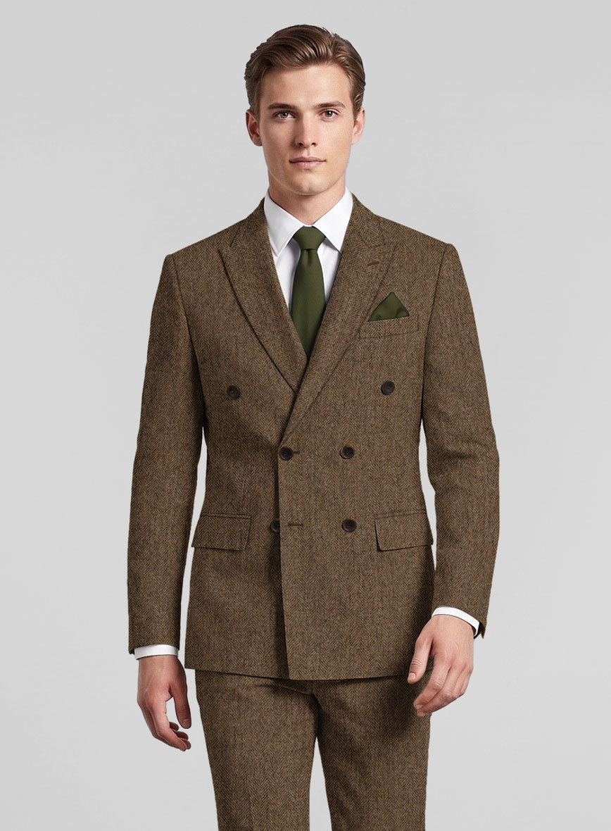 Rust Herringbone Tweed Double Breasted Suit - StudioSuits