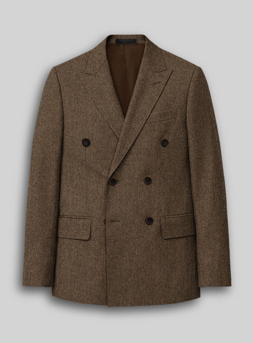 Rust Herringbone Tweed Double Breasted Jacket - StudioSuits