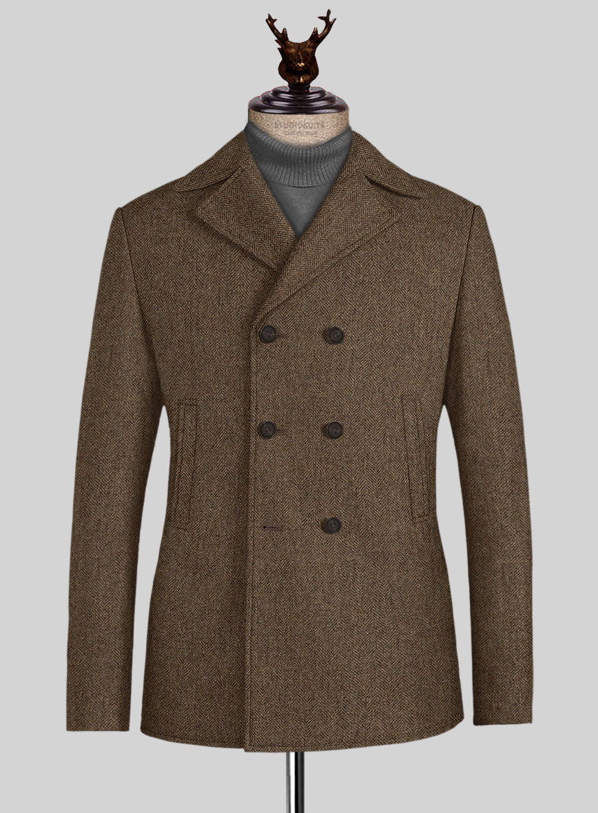 Rust Herringbone Tweed Pea Coat - StudioSuits