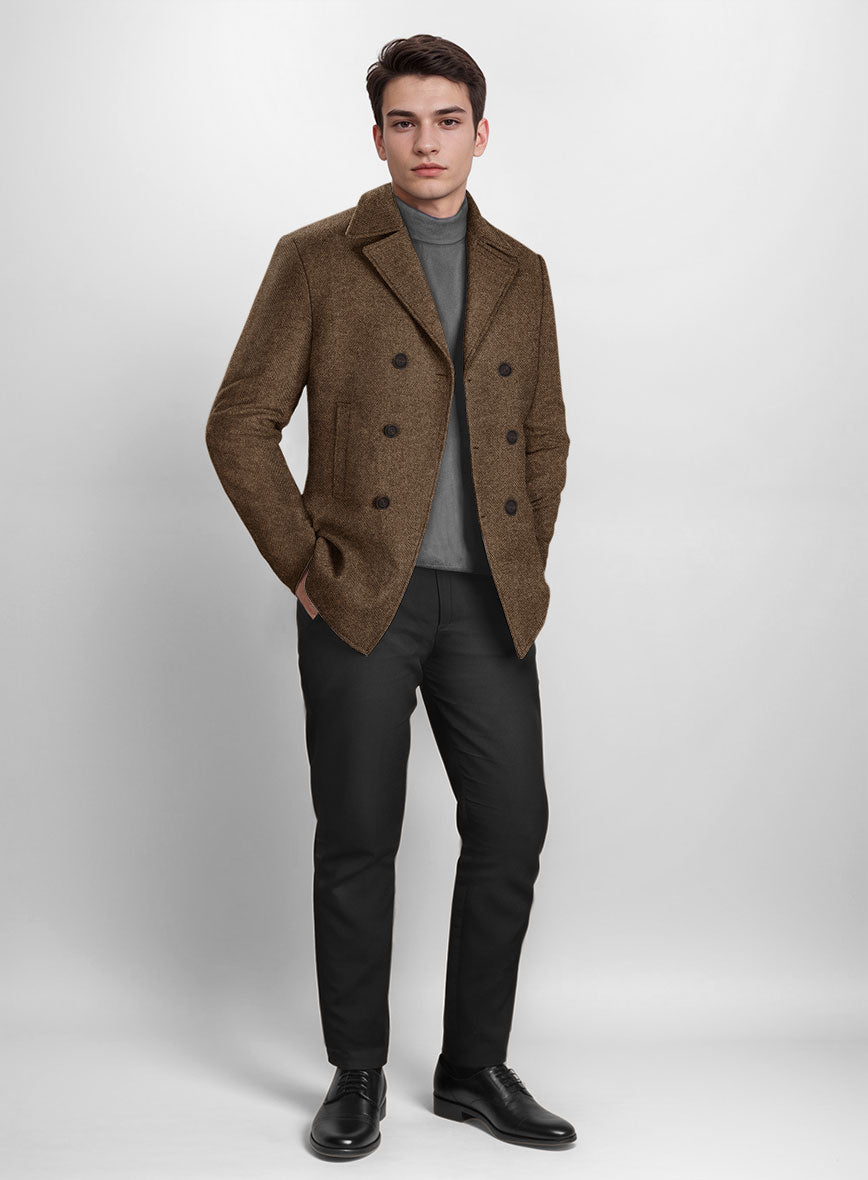 Rust Herringbone Tweed Pea Coat - StudioSuits
