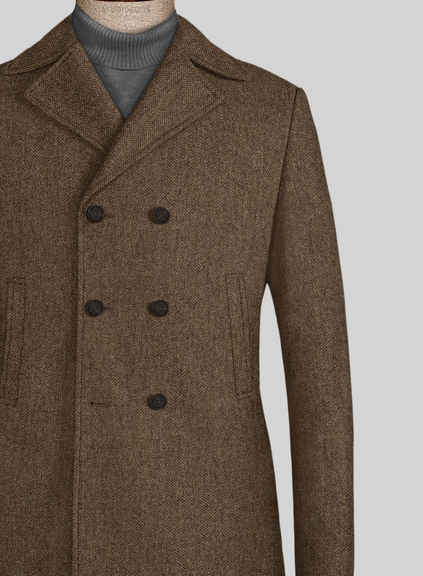 Rust Herringbone Tweed Pea Coat - StudioSuits