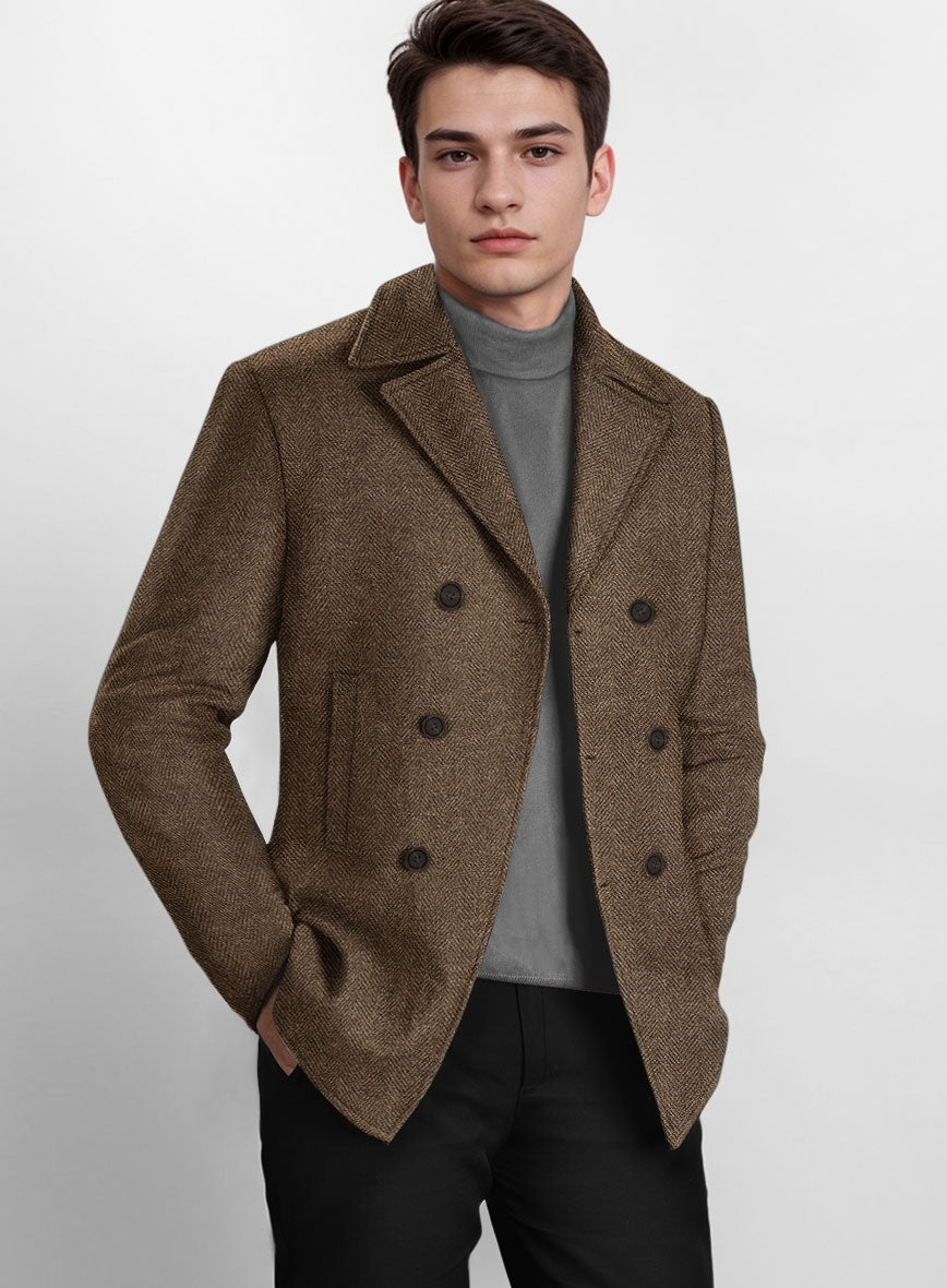 Rust Herringbone Tweed Pea Coat - StudioSuits