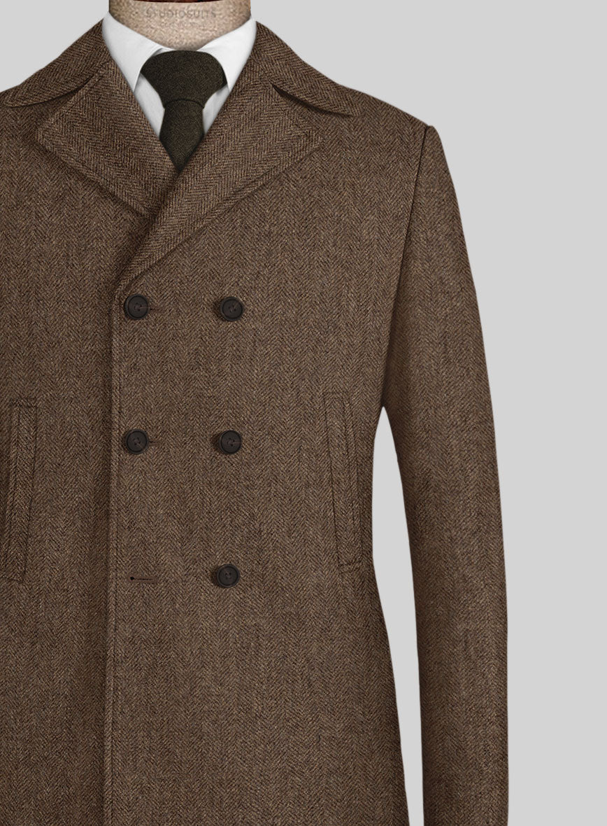 Rust Herringbone Tweed Pea Coat - StudioSuits