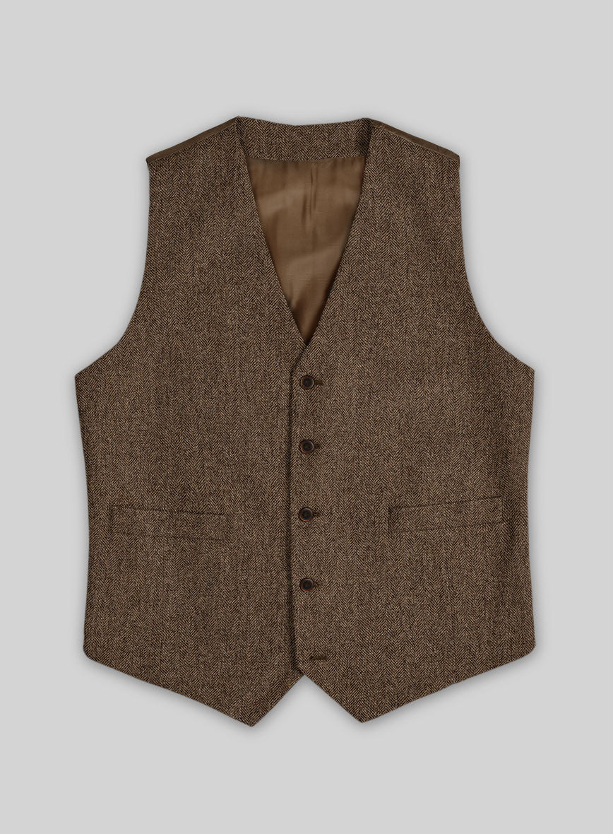 Rust Herringbone Tweed Waist Coat - StudioSuits