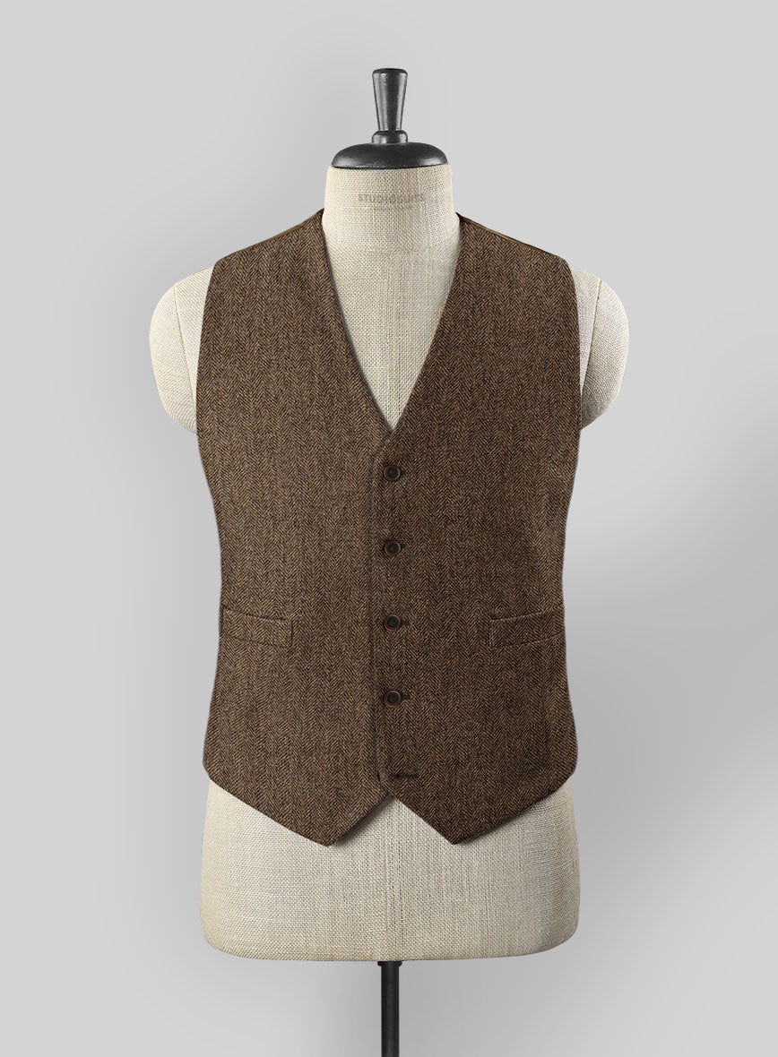 Rust Herringbone Tweed Waist Coat - StudioSuits