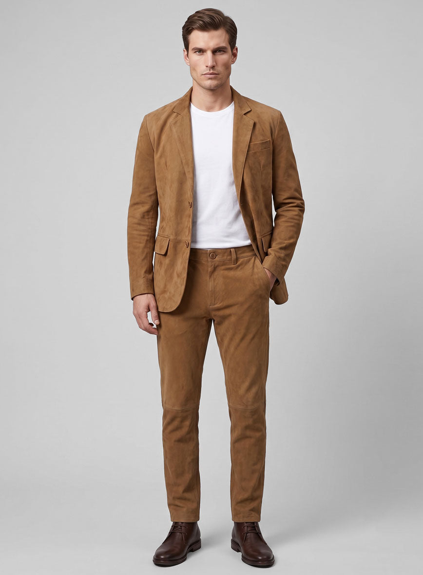 Saddle Brown Suede Leather Suit - StudioSuits